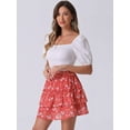 thumbnail image 2 of DARING DIVA Women's Elastic Waist A-Line Layered Ruffle Floral Mini Skirt XL Red, 2 of 6