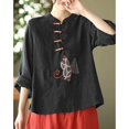 thumbnail image 5 of YM YOUMU Women Chinese Embroidered Shirt Cotton Linen Frog Button Long Sleeve Mandarin Collar Ethnic Top, 5 of 5
