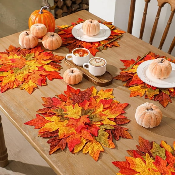38cm Artificial Maple Leaf Round Placemat, Fall Thanksgiving Faux Leaf Table Charger Mat for Autumn Dinner Party Table Centerpiece Decor