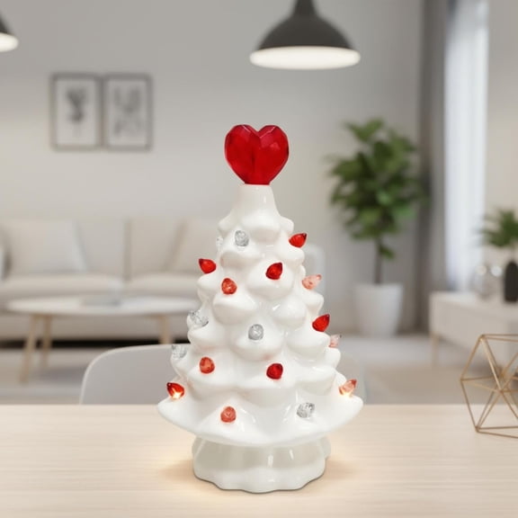 Ceramic Christmas Tree with Multicolored Lights Xmas Tree Hanging Light up Ornaments Pre Lit Hand Painted for Tabletop Home Office Table Holiday Decorations