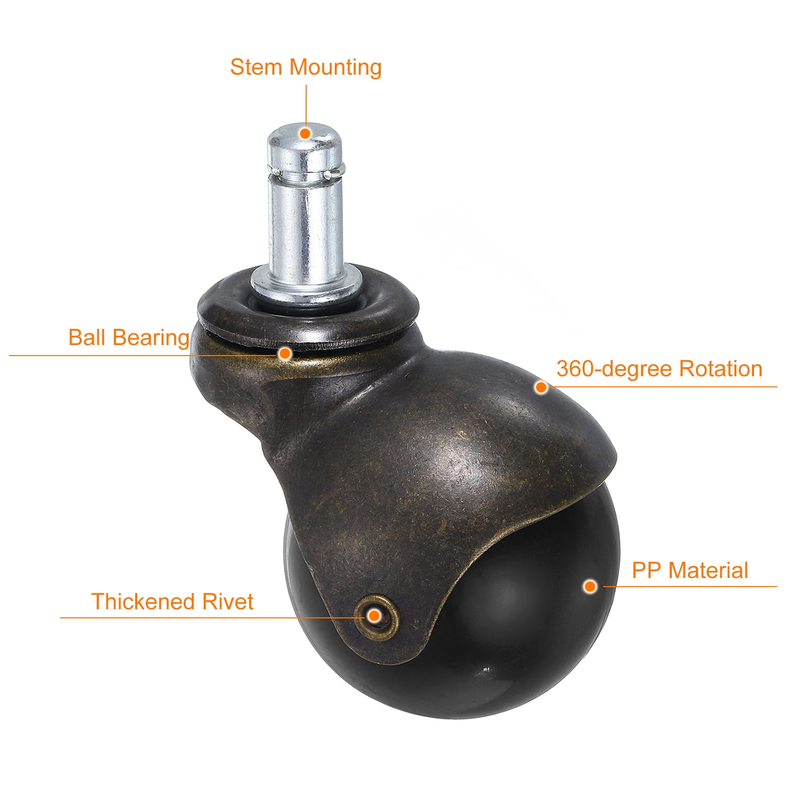 Uxcell 2 Inch Ball Caster Wheels, 5 Pack Stem Caster, Bronze Tone