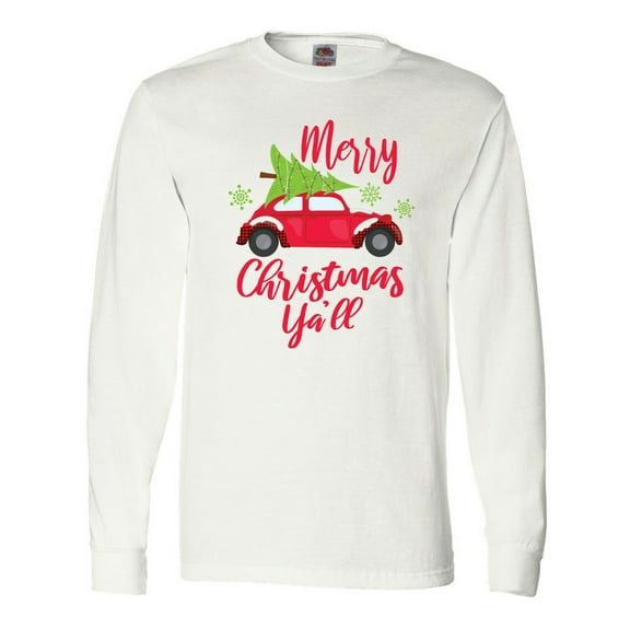 Inktastic Merry Christmas Ya'll with Red Car and Tree Long Sleeve T-Shirt