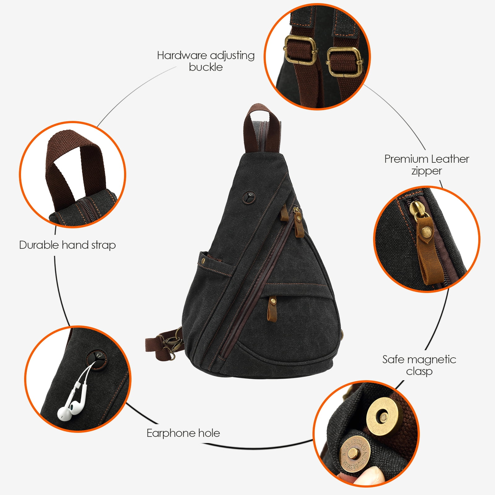 Ueasy Vintage Canvas Sling Bag with Earphone Hole, Water-Resistant Crossbody Backpack for Hiking Travel Gym, Perfect Gift for Thanksgiving & Christmas, Unisex