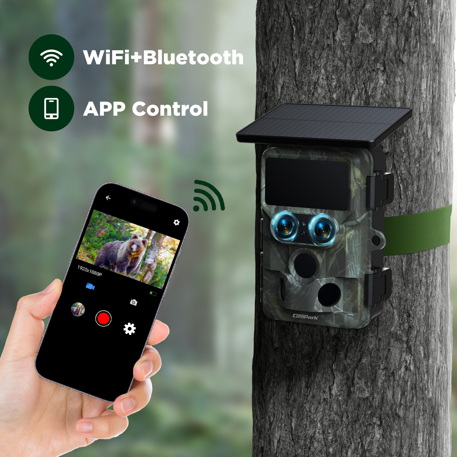 CAMPARK Solar Powered Trail Camera with SD Card WiFi 60MP 4K UHD Dual Lens Game Camera with IMX458 Sensors 0.1s Motion Activated Night Vision Waterproof Hunting Trail Cam for Wildlife Monitoring</div