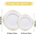thumbnail image 2 of Bestluck 100 PCS White and Gold Plastic Plates for 50 Guests, Gold Disposable Plates Include 50 PCS Dinner Plates, 50 PCS Dessert Plates for Party, Wedding and Graduation, 2 of 7
