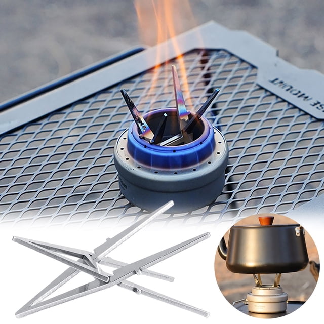 BKER Réchaud à Alcool Portable d'Extérieur avec Support Interne en Acier Inoxydable, Bouilloire Amovible à Quatre Coins