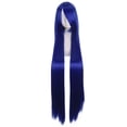 thumbnail image 1 of Xiao Hua Pelucas naturales largas y lisas de 99 cm con flequillo, resistentes al calor, sintéticas, coloridas, para cosplay, disfraces de anime, fiestas, uso diario, para mujer, color azul oscuro., 1 of 2
