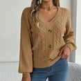 thumbnail image 2 of Lovskoo Sweaters for Women Trendy Casual Button Long Sleeve V-Neck Keeping Warm Outing Sweater Khaki, 2 of 7