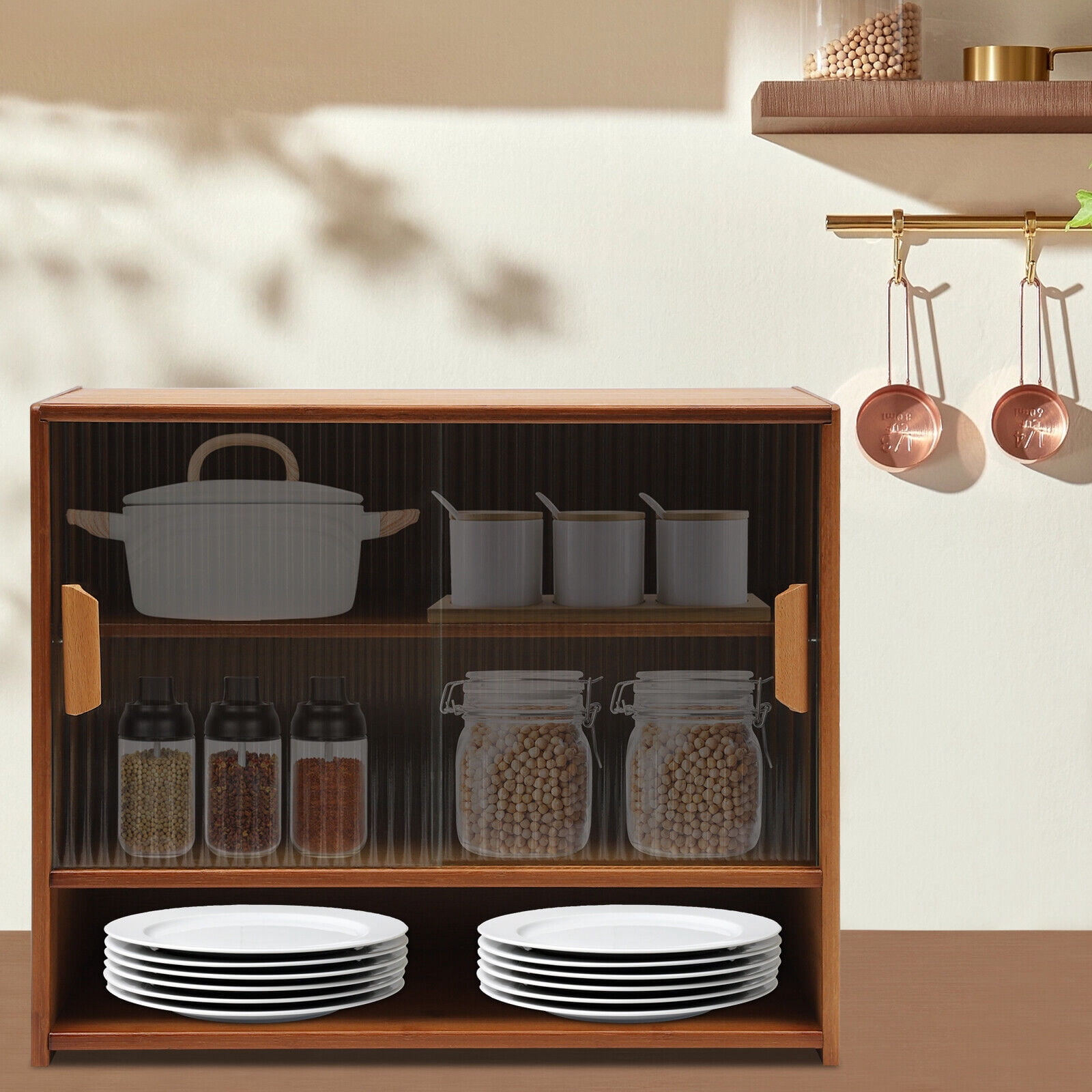 Kitchen Pantry Sideboard Bamboo Small Storage Cabinet Sliding Door Cupboard for Kitchens, Bathrooms