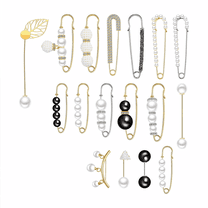 17-Pc Pearl Brooch & Safety Pin Set for Sweaters Shawls Dresses, Faux Pearls Rhinestone Decor Clothing Accessory Kit