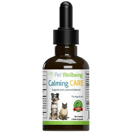 Pet Wellbeing Natural Dog Stress & Anxiety Relief - Calming Care 2oz (59ml) Pet Wellbeing s Calming Care is a natural herbal supplement designed to gently assist dogs with consistently calm and balanced moods. The herbal ingredients in this formula are meant to be administered daily  with a long term outlook. They are non-sedating and will not cause your dog to feel sleepy or drowsy. Calming Care helps your canine feel at ease in different situations or with life in general. Calming Care contains eight herbal ingredients that holistically work together on a canine s nervous system  stress hormones  and brain neurotransmitters. The herbs in Calming Care are defined as nerve restoratives  nerve tonics  and adaptogens. Nerve restoratives help to rejuvenate nerve cell integrity when there has been some degeneration due to stress  lack of nutrients needed by the nervous system  or other causes. Nerve tonics restore the nerve fibers and the sheaths that protect the nerves. These herbs help to resolve feelings of stress  including anxiousness. Adaptogens are a class of herbs that assist the body s stress response and immunity. Help your dog enjoy life - and enjoy life with your dog!