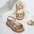 thumbnail image 4 of FINALGANG Little Girls Adjustable Ankle Strap Floral Applique Closed Toe Sandals Shiny Upper Flat Sole Summer Party Kids Princess Sandals Soft Shoes 5-5.5 Years, 4 of 6