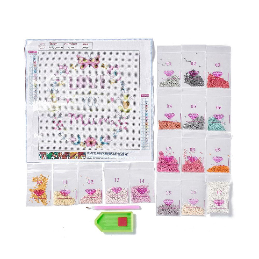 DIY Mother's Day Theme Full Drill Diamond Painting Canvas Kits with Resin Rhinestones Diamond Sticky Pen Plastic Tray Plate and Glue Clay