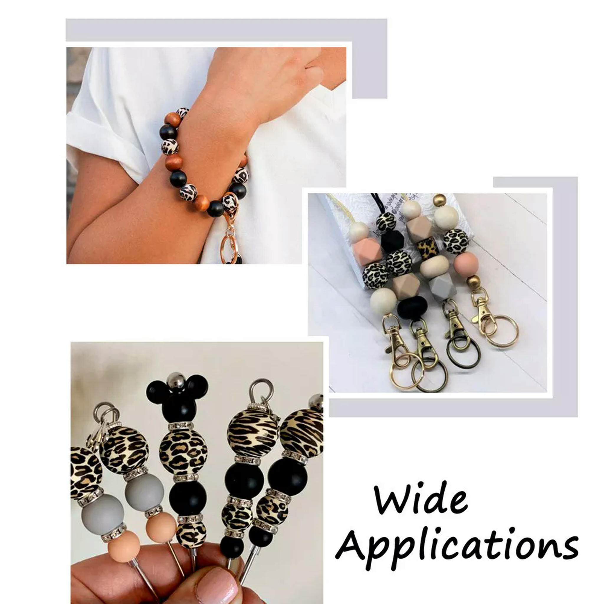 EOEMY 50Pc 13mm Round With Leopard Printed Natural Wooden Beads Peru Ball Loose Spacer