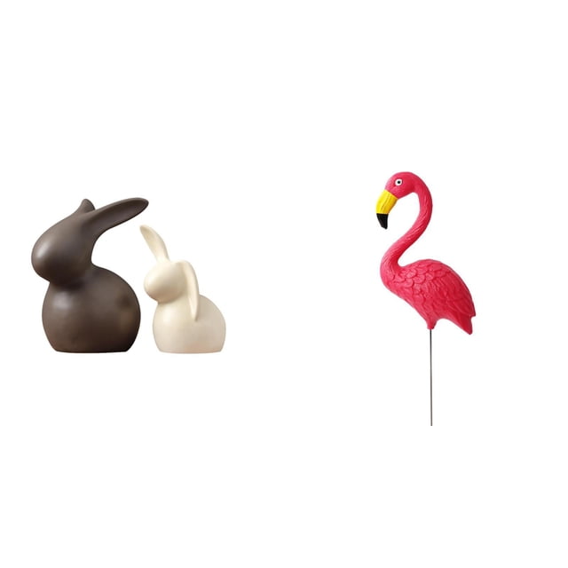 Estatua de cerámica,Juego de estatuas de cerámica para decoración de mesa de oficina en casa,Estatua de estaca de jardín,Adorno de flamenco para jardín,patio,porche,Estatua de