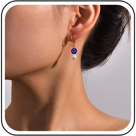 Bohemian Evil Eye Dangle Earrings Gold Pearl Drop Earrings Tiny Blue Devil Eye Earrings Punk Demon Eye Pearl Earrings Jewelry for Women