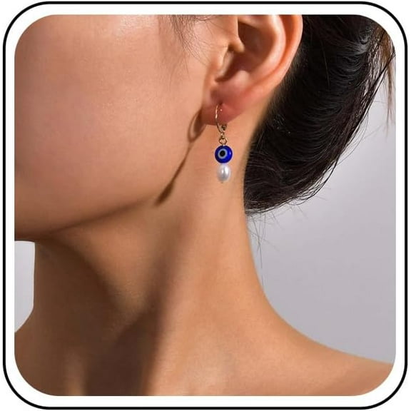 Bohemian Evil Eye Dangle Earrings Gold Pearl Drop Earrings Tiny Blue Devil Eye Earrings Punk Demon Eye Pearl Earrings Jewelry for Women