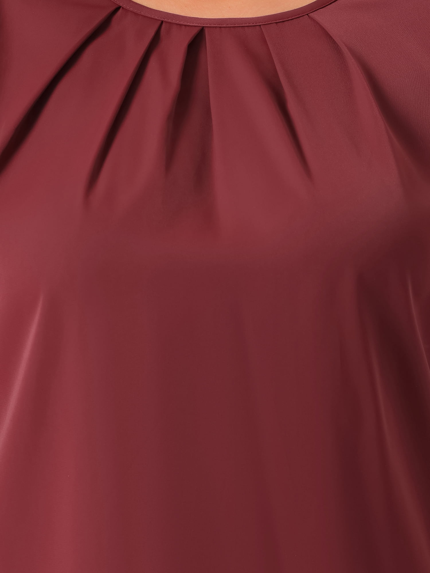 DARING DIVA Women's Plus Crew Neck Pleated Blouse 3X Burgundy