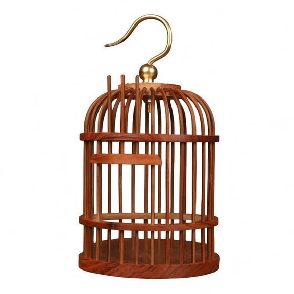 GUOOL 2 Pack Handcrafted Brown Wood Bird Cage with Gold Hook Bamboo Hanging Support for Small Birds Indoor Study Room