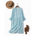 thumbnail image 6 of Womens V Neck Cotton Casual Loose Shift Tunic Smock Summer Dresses Vacation Dress 3/4 Sleeve Pocket Blue M, 6 of 8