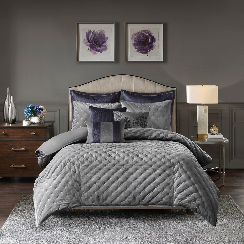 Madison Park Signature Sophisticate Grey Velvet Comforter Set Walmart