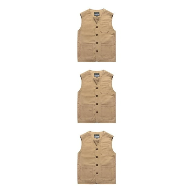 Baohd Versatile And Durable Cotton Vests With Pockets For Men Comfortable To Wear khaki L 3Set
