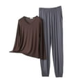 thumbnail image 1 of Women Pajama Sets V Neck Long Sleeved Plus Size Home Suit Set For Women Thin Design Solid Color Long Sleeved Pants Two Piece Set Woman Blending Pajamas, 1 of 2