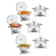 thumbnail image 1 of Plats Ronds de Service pour Buffet en Acier Inoxydable de Haute Qualité 5 Qt – Ensemble de 6 Chauffe-Aliments avec Couvercles en Verre, Supports et Plateaux d'Égouttement – Idéal pour Traiteurs, Fêtes, Mariages, Banquets – Argent (6 Pcs), 1 of 7
