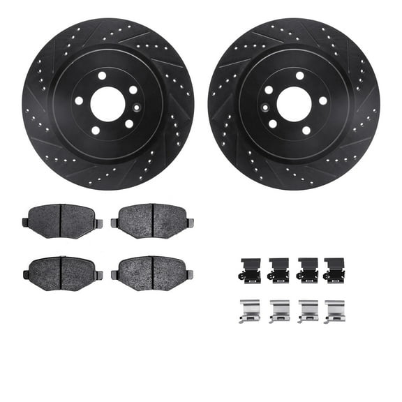 Dynamic Friction Company Rear Brake Rotors-Drilled and Slotted-Black with 5000 Advanced Brake Pads includes Hardware 8512-54165