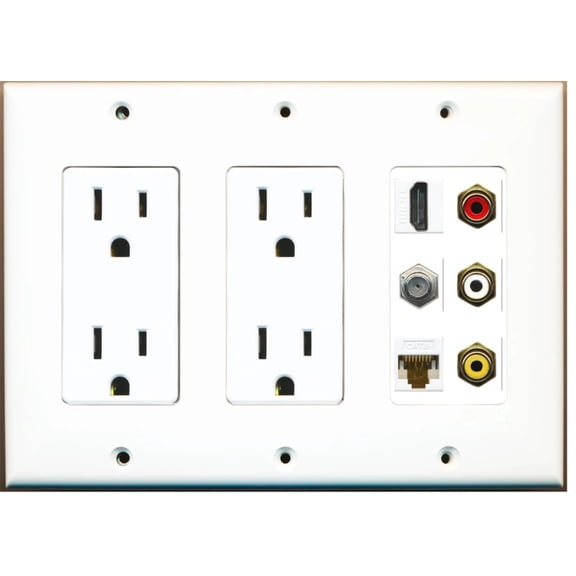 Ultra Spec Cables 1 Port HDMI Cat6 Coax Composite RCA Wall Plate w/Dual Power Outlet