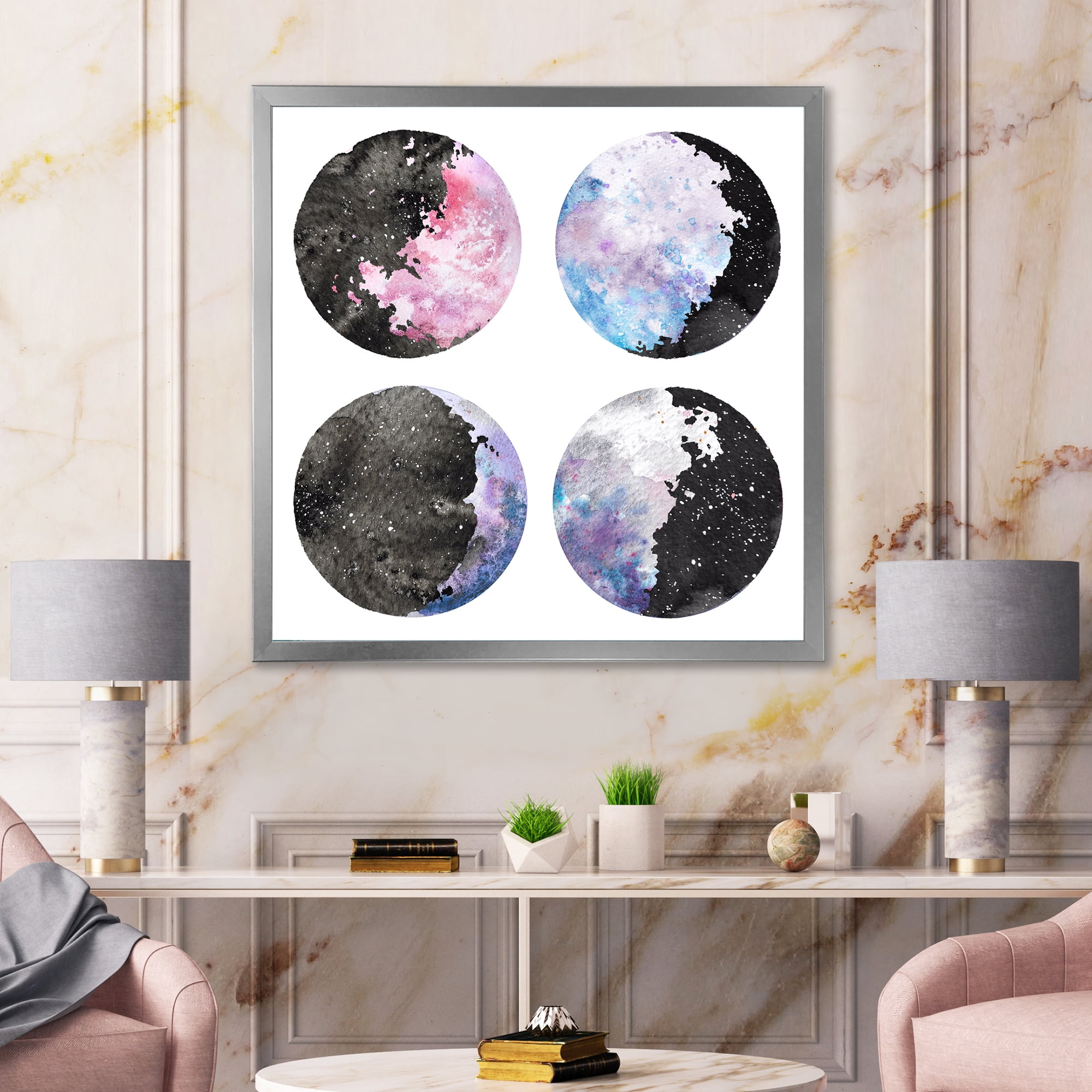 Designart 'Moon Phases With Sky and Stars' Bohemian & Eclectic Framed Art Print