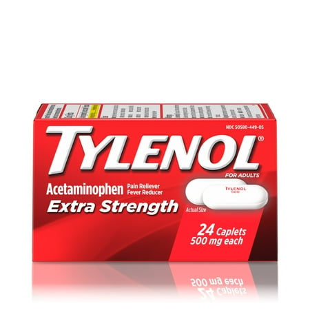 (3 pack) Tylenol Extra Strength Caplets, Fever Reducer and Pain Reliever, 500 mg, 24