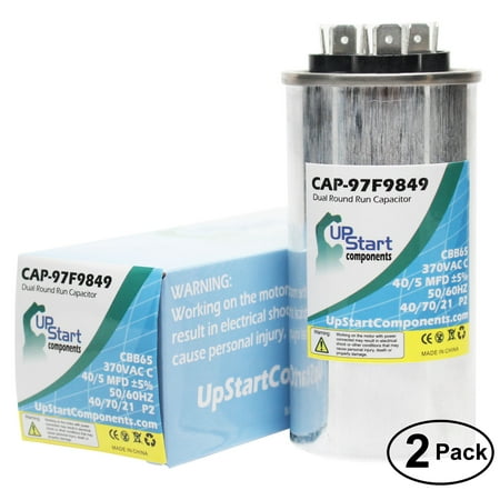 

2-Pack 40/5 MFD 370 Volt Dual Round Run Capacitor Replacement for GE Z97F9860 - CAP-97F9849 UpStart Components Brand