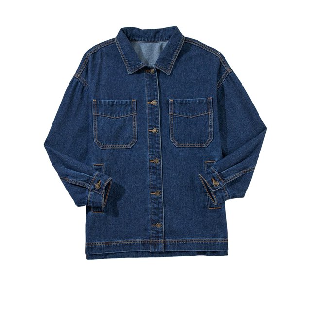 Chaqueta Vaquera de Mujer Oversize Estilo Boyfriend con Botones, Larga y Abertura Lateral. Chaqueta Vaquera Zimbaplatinum. Azul S