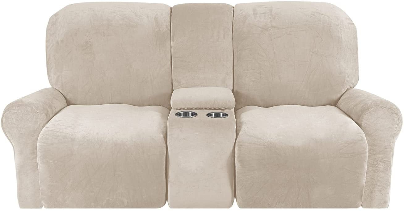 TOPCHANCES Reclining Love Seat with Middle Console Slipcover, 8 Pieces
