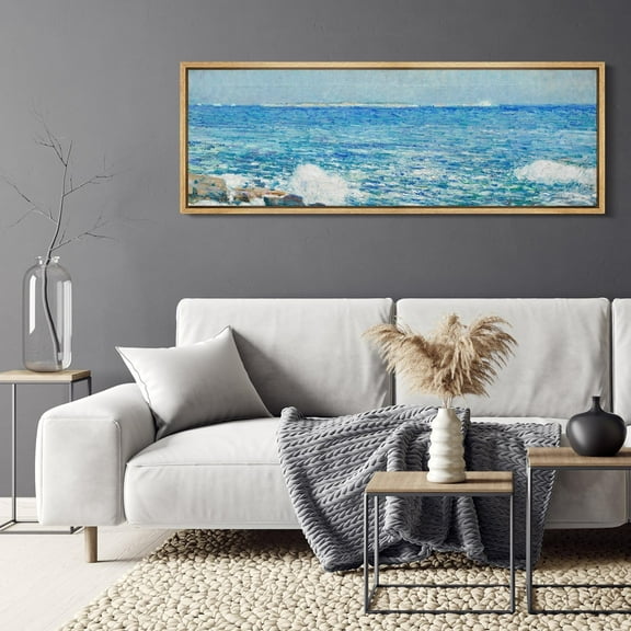 IDEA4WALL Extra Large Framed Canvas Print Wall Art Serene Coastal Seascape with Gentle Waves Classic Fine Art Nature Beach Landscape Wall Decor Oversized Artwork Relax/Calm for Rooms - 60"x20"