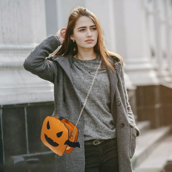 Soimiss Halloween Purse Pumpkin Purse Crossbody Bag Novelty Devil Shoulder Bag PU Leather Halloween Pumpkin Crossbody Purse