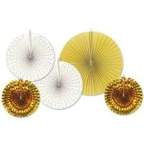 Party Central Club Pack of 12 Gold and White Paper Foil Fans Hanging Decors 16"