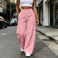 thumbnail image 2 of JIAYUE Women's Pants Casual Solid Color Drawstring With Pockets Button Design And Side Slit Long Sweatpants For Daily Relaxed Fit Lightweight Breathable Wear, 2 of 9