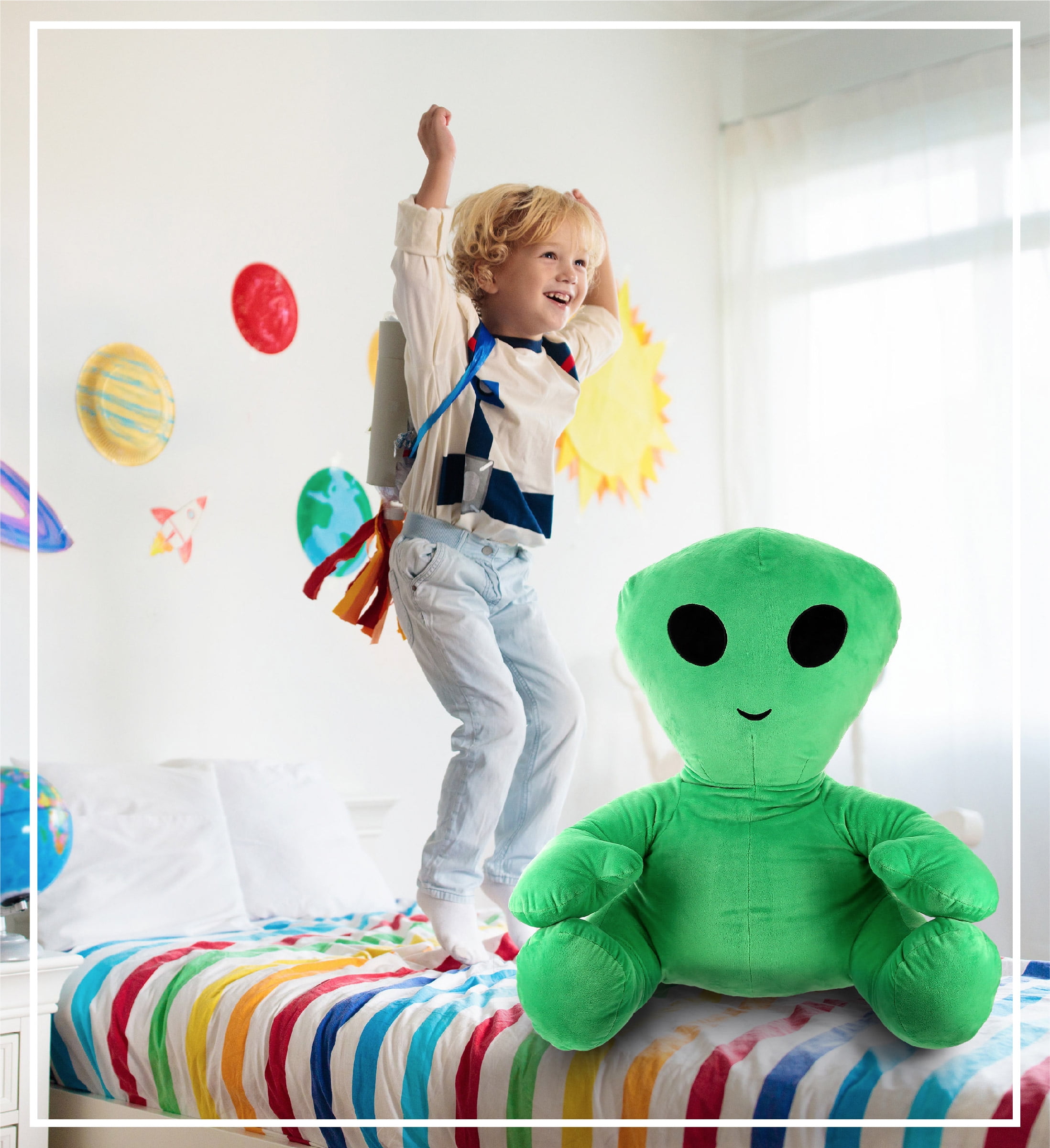 DolliBu Plush Alien Stuffed Toy – Soft Huggable Green Alien, Adorable Space Creature Plushie Toy, Cute Weird Cuddle Gifts, Super Soft Plush Doll Galaxy Toy for Kids and Adults - 24 Inches
