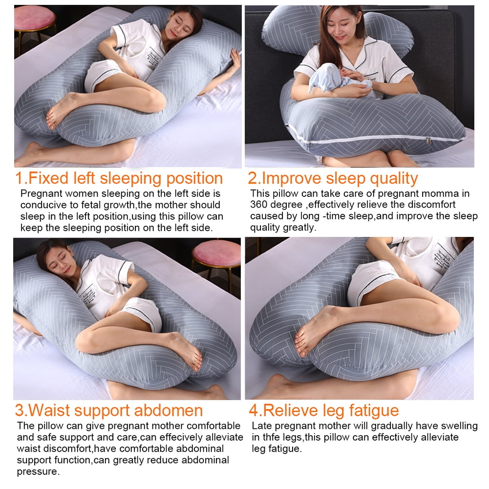 U-Shape Pregnancy Pillow 51 Inch Maternity Pillow with Washable Cover Nursing Support Cushion for Pregnant Women Side Sleeping (Gray Stripe)