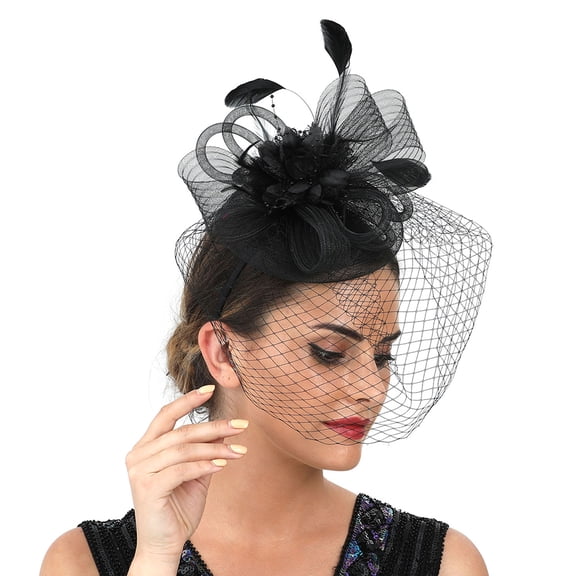 LULULION Fascinator Hat for Women Black Silk Fabric 1Set Hair Accessory for Carnival