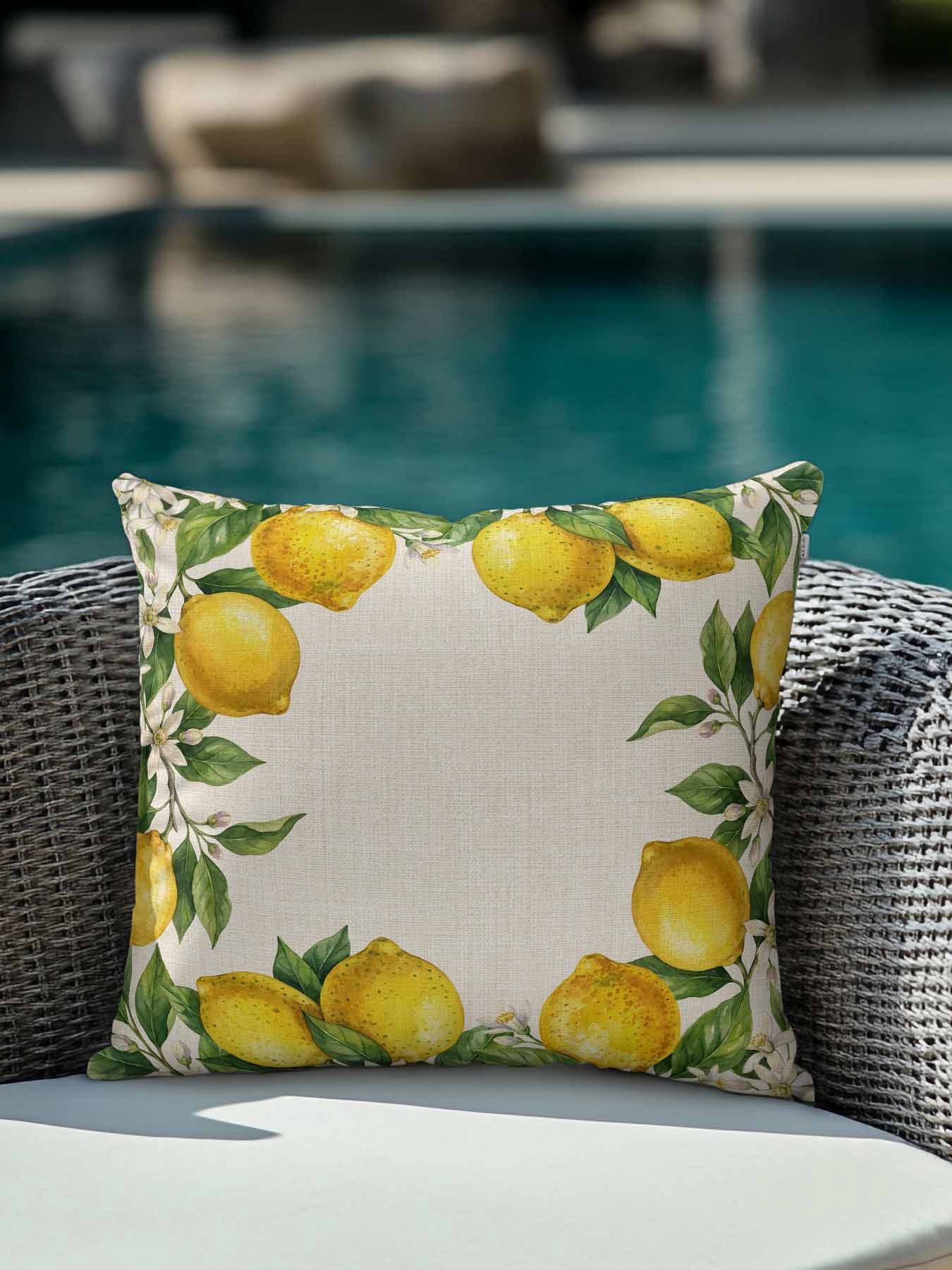 1 Pack Outdoor Pillows Waterproof, Summer Lemons Indoor/Outdoor Throw Pillows with Inserts, Fruits White Flowers Vintage Rustic Decorative Pillow for Patio Furniture Chairs Couch