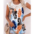 thumbnail image 2 of Camiseta Floral Estampado De Costuras De Encaje Tops De Cuello Redondo para Mujer Top Corto Floral Lavable A Máquina para Vacaciones Viajes Oficina Flor 3 XL, 2 of 6