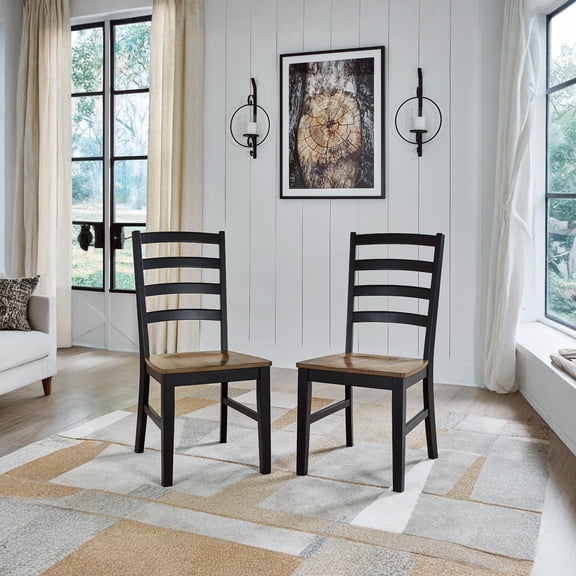 Signature Design by Ashley Wildenauer Dining Side Chair, Brown/Black, Two-Tone Farmhouse Wood Chair with Ladderback Design