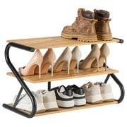 Bamboo Shoe Rack, Z-Frame Wooden 3-Tier Shelf with Durable Metal Shelves, Shoe Organizer for High Heels, Hallway, Living Room, Closet, Bedroom (Natural)