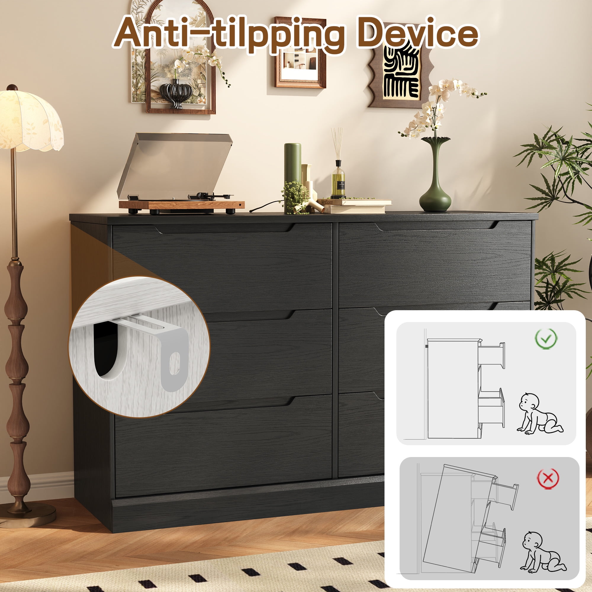 6 Drawer Chest of Drawers, Modern Storage Cabinet Dresser Organizer Unit, for Living Room, Closet, Entryway