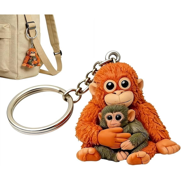 3D Monkey Keychain Cute Animal Figurine Holding Plush Toy Hanging Charm for Backpack Purse Car Keys Animal Welfare Support Gift for Kids Adults