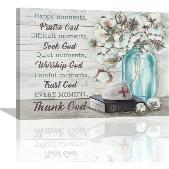 Every Moment Thank God Canvas Wall Art Nurse Cap Painting for Wall Medical Staff Team Prints Vintage Nurse Gift Nursing Artwork Inspirational Quotes Poster Framed Wall Decor for Office Decorations