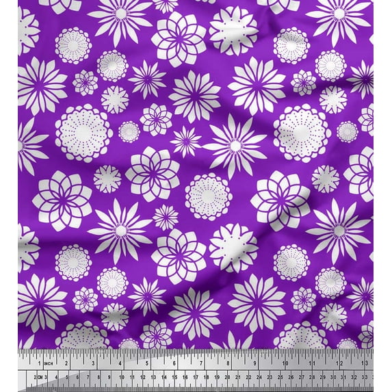 Soimoi Purple Modal Satin Fabric White Mandala Print Sewing Fabric Yard 42 Inch Wide
